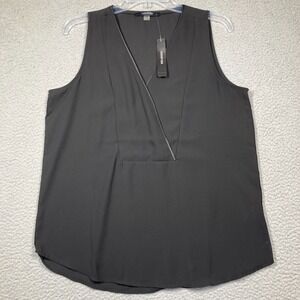 August Silk Top Women's Medium Black Sleeveless V Neck Relaxed Casual Office NEW